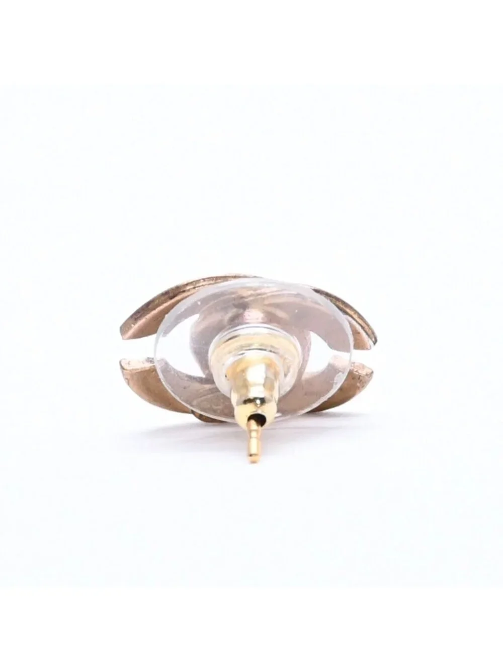 Chanel CC Logo Shape Stud Earrings Rib Texture 00 Gold Metal